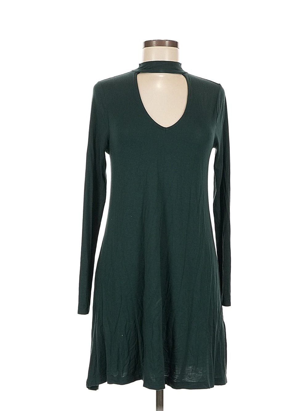 Express Hunter Green Choker Cutout Long Sleeve Trapeze Dress M